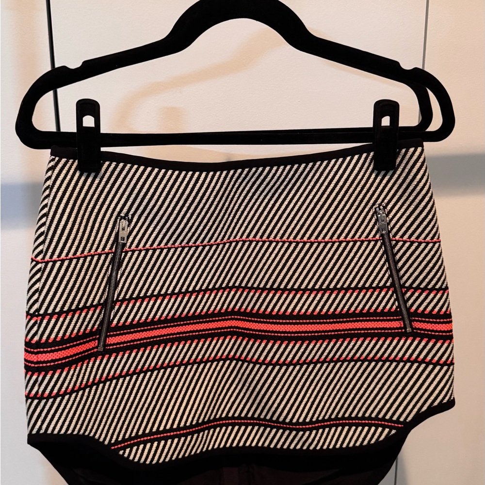 Rag & Bone Black and Coral Striped Mini Skirt